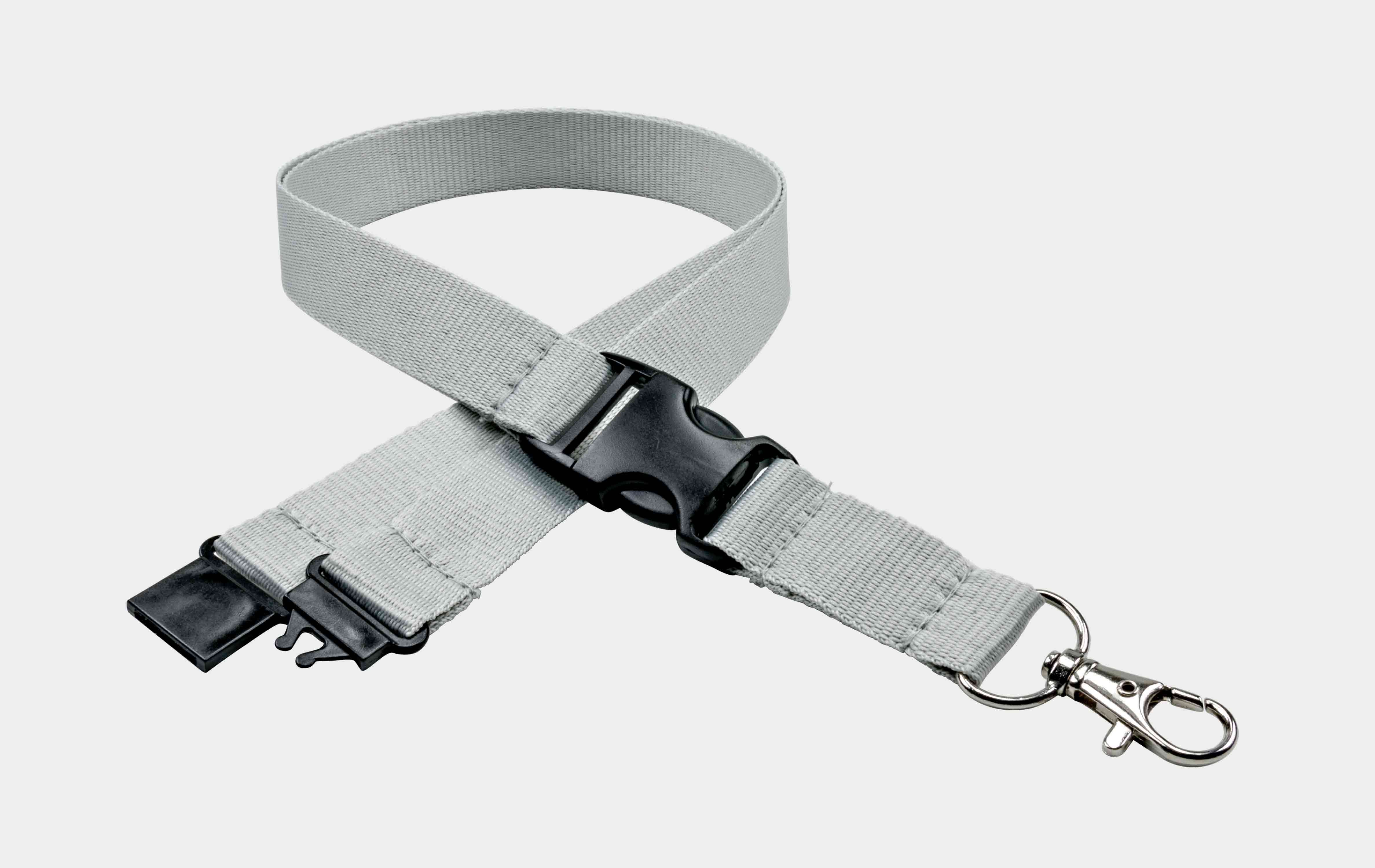 Schlüsselbänder 20 mm, 2x easy going Haken, Sicherheitsverschluss, Schiebeschnalle, Grau